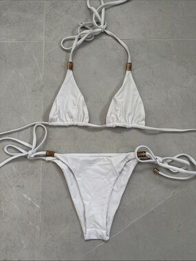 Michaela Wain White Tie up Swimsuit